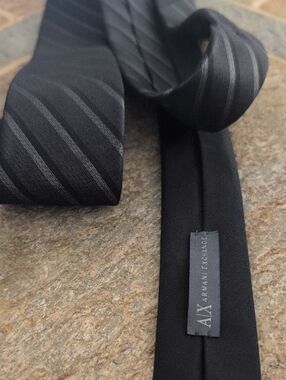 Armani Exchange Black Tie with Subtle Gray Stripes